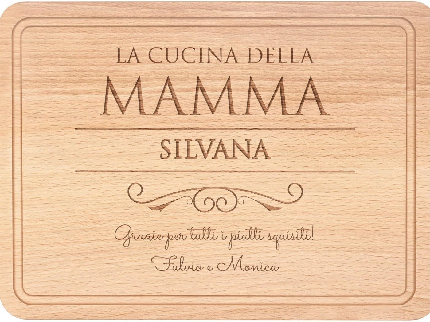 Maverton Personalised Engraved Wooden Rectangular Chopping Board - Battilard with Handle - Wooden Gadget for Kitchen - Chopping Board for Women - 38 x 23 cm - Mamma