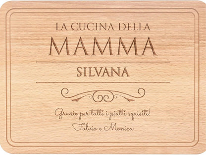 Maverton Personalised Engraved Wooden Rectangular Chopping Board - Battilard with Handle - Wooden Gadget for Kitchen - Chopping Board for Women - 38 x 23 cm - Mamma