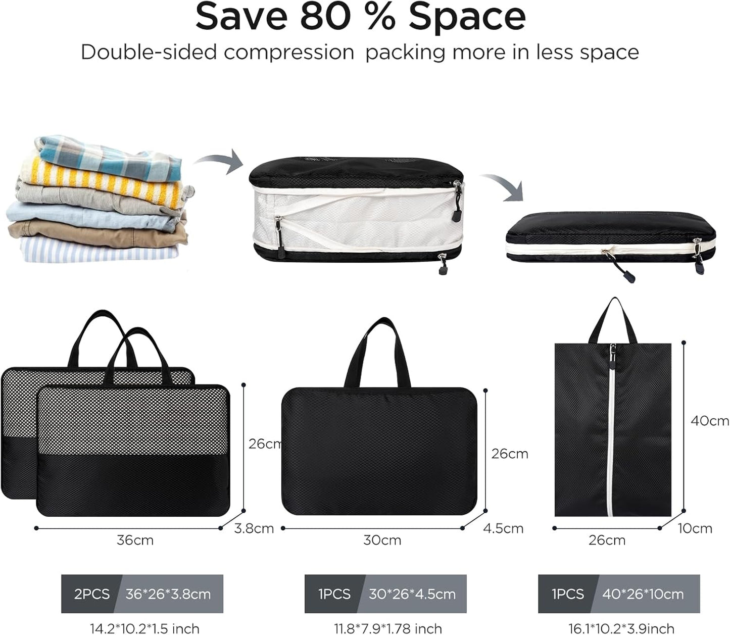 AiQInu 4-Piece Suitcase Organizer, Compression Packing Cube Space-Saving Expandable Ultralight Travel Organizer for Clothes, Shoes, Underwear Travel Set for Backpacks or Hand Luggage