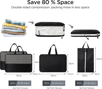AiQInu 4-Piece Suitcase Organizer, Compression Packing Cube Space-Saving Expandable Ultralight Travel Organizer for Clothes, Shoes, Underwear Travel Set for Backpacks or Hand Luggage