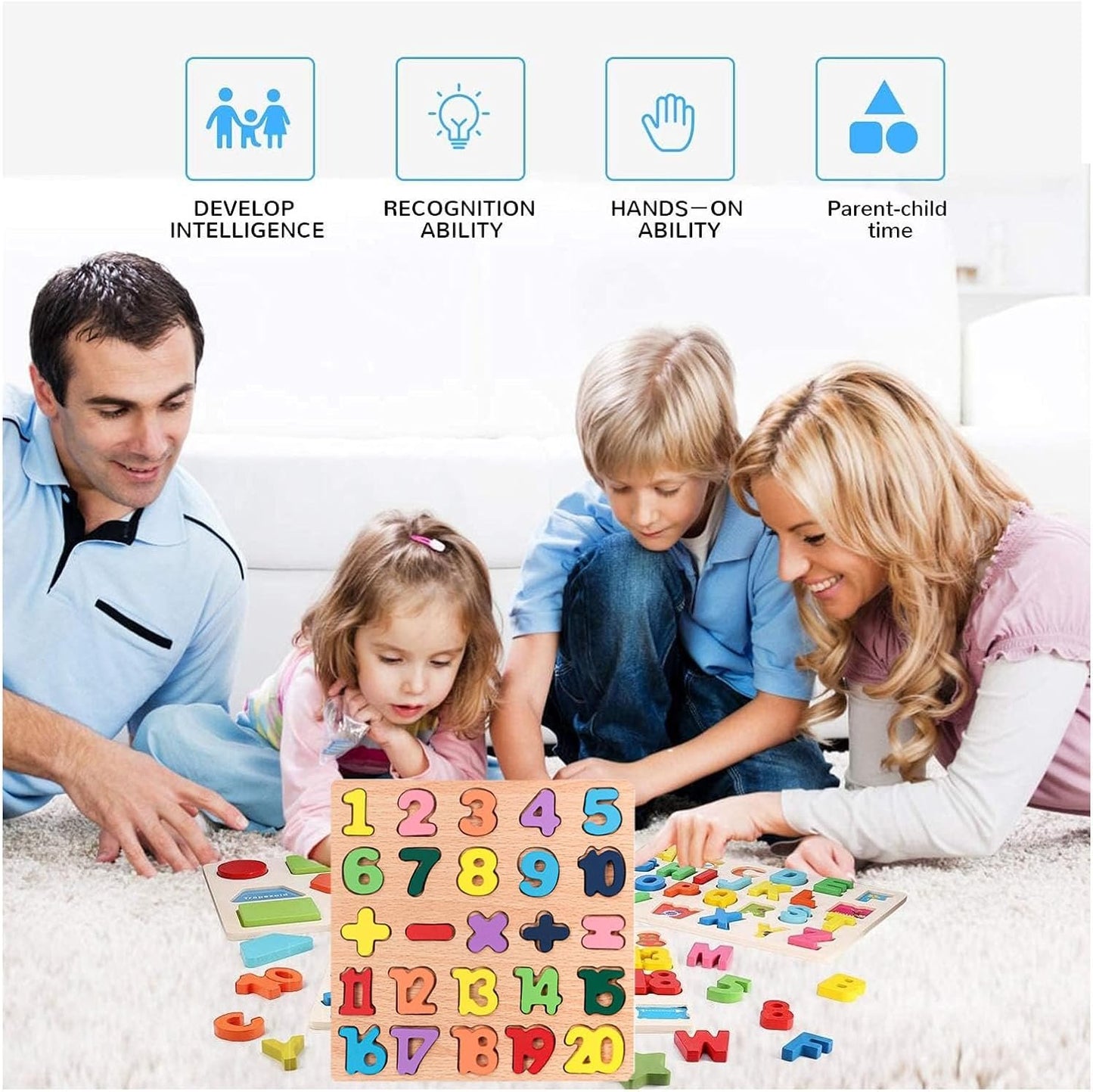 Montessori Wooden Puzzles for Kids, 3pcs Wood Alphabets Numbers and Shapes Preschool Learning Educational Puzzle Board Toys Birthday Gifts for Boys Girls Ages 3 4 5 6 Year Old