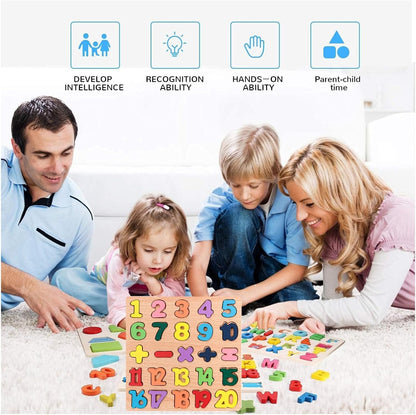Montessori Wooden Puzzles for Kids, 3pcs Wood Alphabets Numbers and Shapes Preschool Learning Educational Puzzle Board Toys Birthday Gifts for Boys Girls Ages 3 4 5 6 Year Old