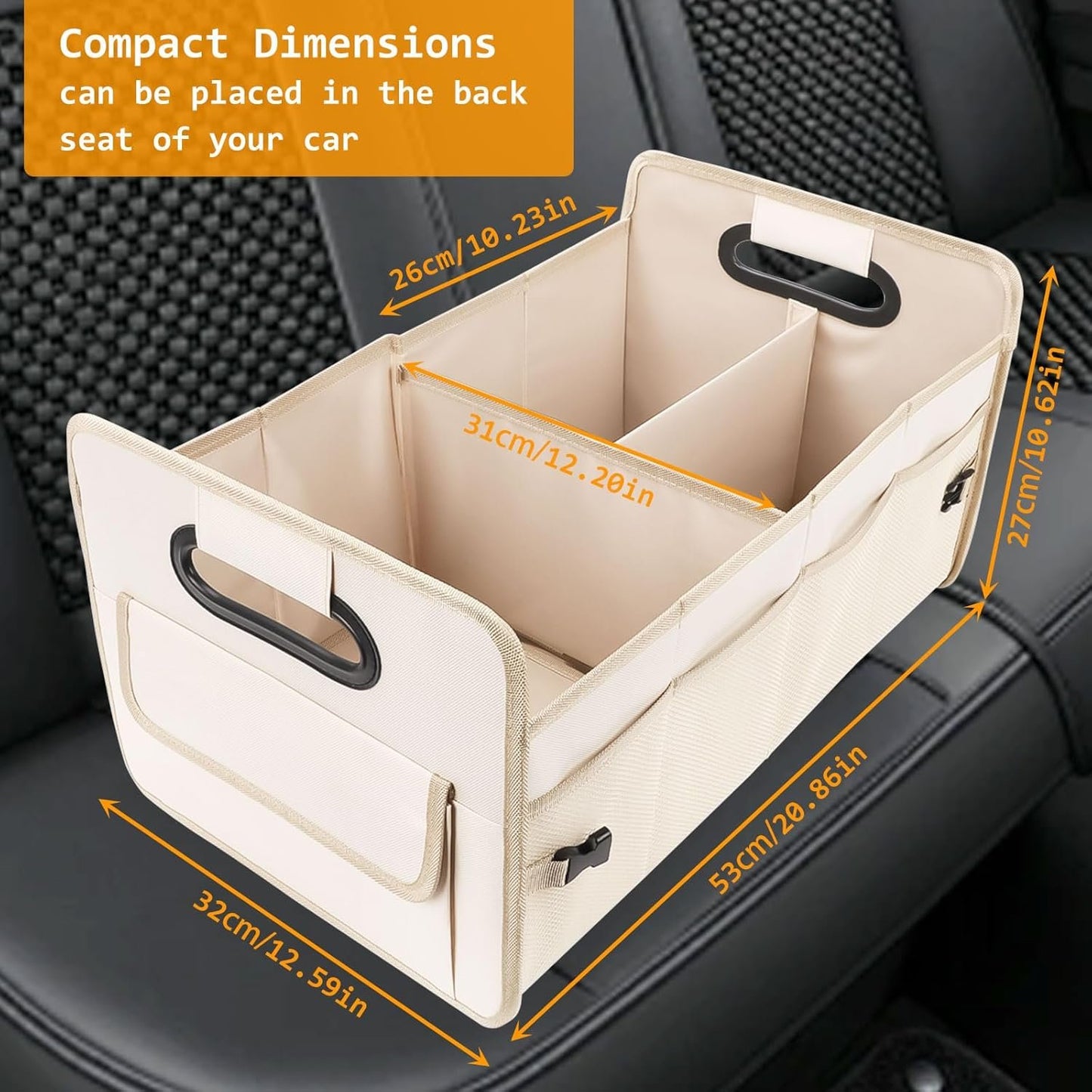 Ruaizel Car Trunk Organizer, Collapsible Car Boot Storage, Water-Resistant Car Organizer, Multi Compartment Car Organiser, Boot Storage Organiser with Reinforced Handles (Beige)