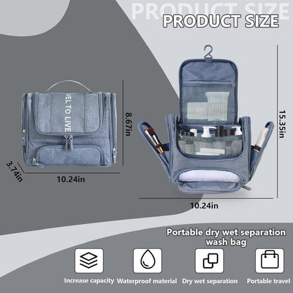 Hanging Travel Toiletry Bag for Women Men, Waterproof Cosmetic Makeup Organizer Bag Storage with Hook, Skincare Hygiene Bathroom Bag for Traveling (Gray)