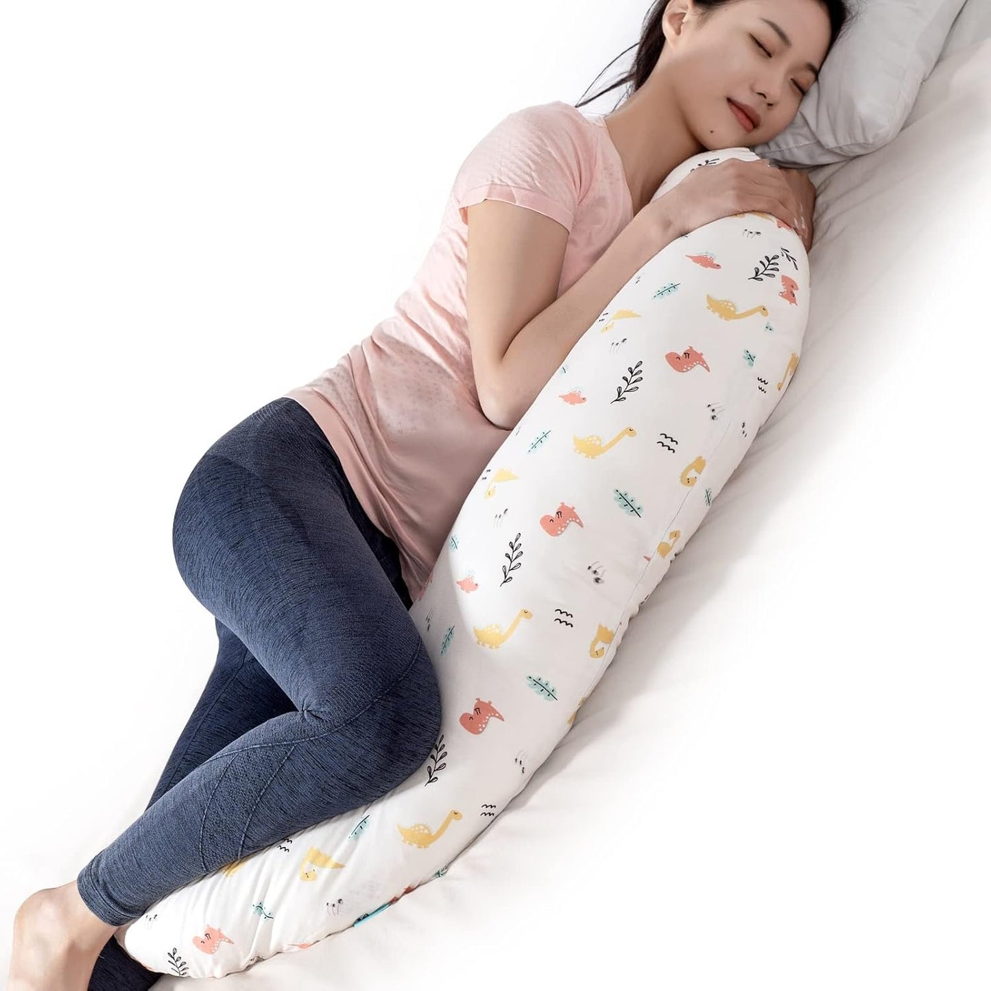 BYRIVER C Shaped Maternity Pillow for Sleeping Pregnant Women Body Pillow, Leg Knee Belly Support Sleep Pillow, Nursing Posture Breast Feeding Pillow, for New Mom (Dinasour)