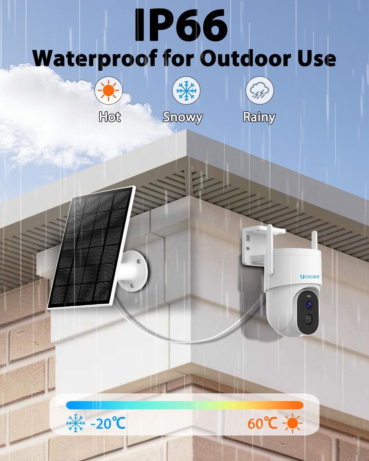 4MP QHD Solar Security Camera Outdoor Wireless WiFi, UCOCARE 360Â° PTZ Surveillance Cameras with 5W Solar Panel & 15000mAh Battery, PIR Motion Detection Alarm, 30m Color Night Vision, 2-Way Talk, IP66