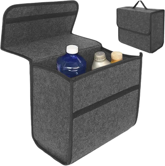 Car Trunk Storage, 12x11x6.7" Felt Car Storage Organizer with Handle Non-deforming Car Storage Box with Flip Cover Car Accessories Bag for Sedan SUV Storage Trunk Organizer with Lid