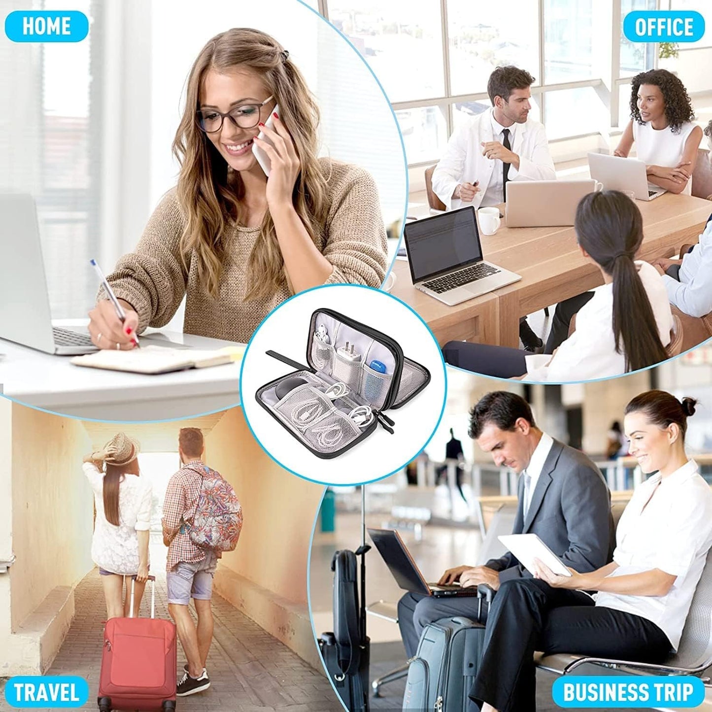 Portable Electronics Travel Organizer with Double Layer Design, Waterproof Electronic Organizer to Hold USB Flash Drive, Cords, Chargers, Phones, Earphones, Power Banks, Mouse, and SD Card Black