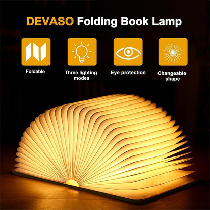 DEVASO Folding LED Book Lamp in 3 Colours Book Lamp for Home, Bedroom and Office, Original Gift Idea for Birthday and Christmas, Women and Men (21 x 15 x 2.2 cm)