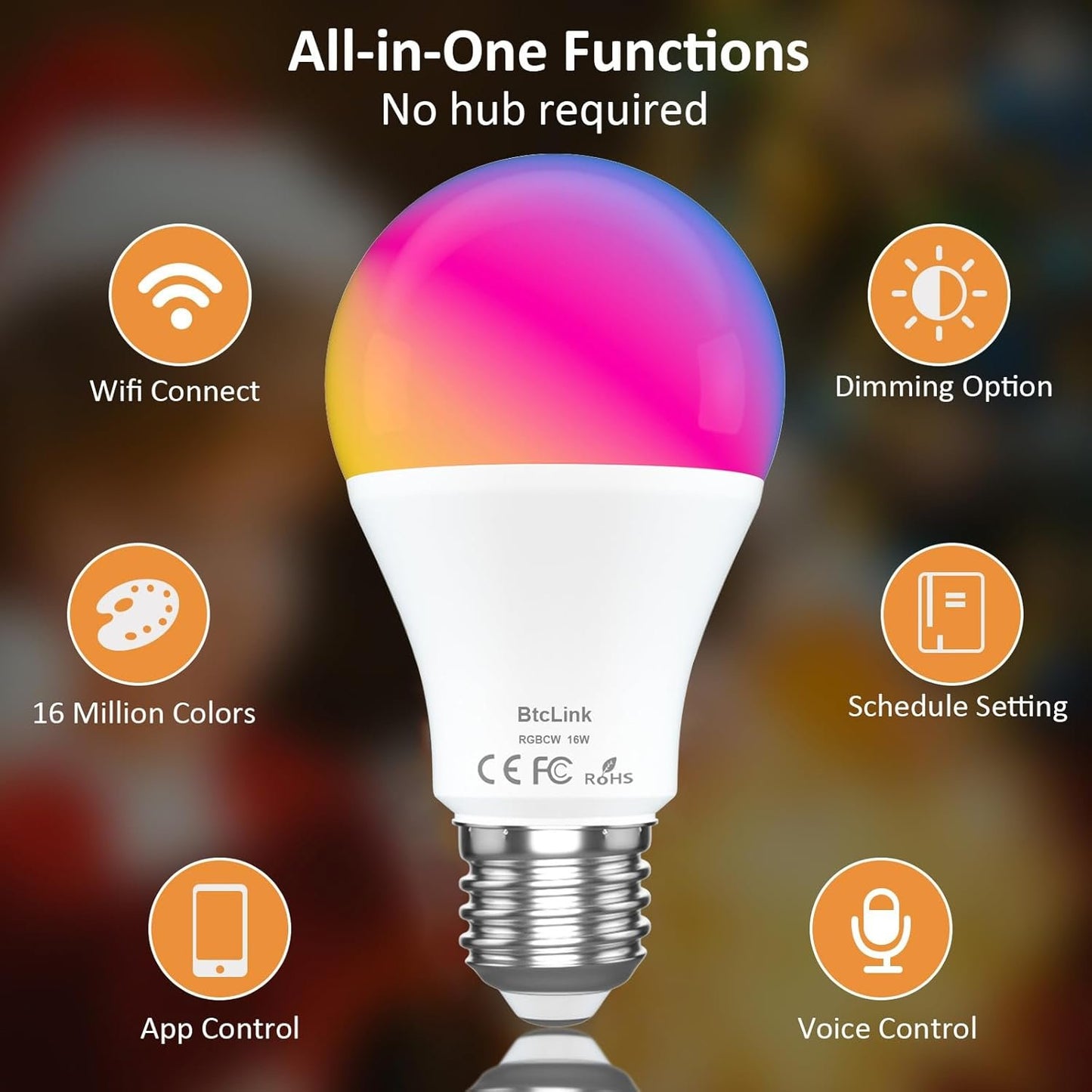 Smart LED Light Bulbs 150W Equivalent, 1600LM 16W Alexa Light Bulbs, A19 E26 Ultra Bright Color Changing Light Bulbs, 2.4 GHz WiFi Dimmable Light Bulbs Compatible with Alexa, Google 4 Packs(Upgrated)