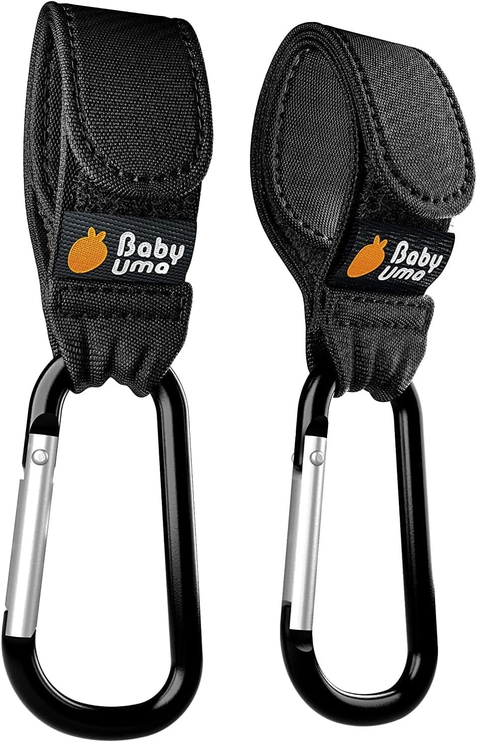 Baby Uma Stroller Hooks for Hanging Bags (2-Pack) - Universal Stroller Caddy Clips, Carry 5 kg per Mommy Clip, Carabiner Large, Baby Travel Essentials, New Mom Essentials, Wheelchair Accessories
