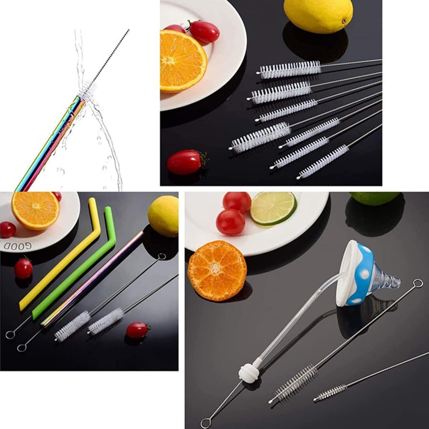 Pipe Straw Cleaner Brush 12 inch Long, 10 PCS Set Bristles Diameter(4+8+10+12+16mm) for Cleaning Straw, Pipe, Sippy Cup, Bottle and Tube