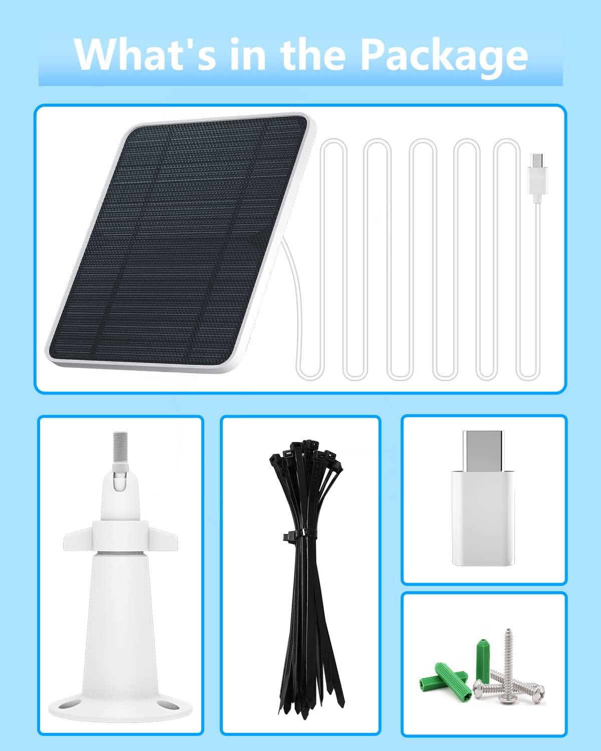 Solar Panel for Security Camera, 5V 4W Solar Panels Charger Compatible with Eufycam 2C/2C Pro/2/2 Pro/E20/E40/E, Micro USB & Type-C Port, IP65 Waterproof, 9.8ft Charging Cable & Wall Mount, 4 Pack