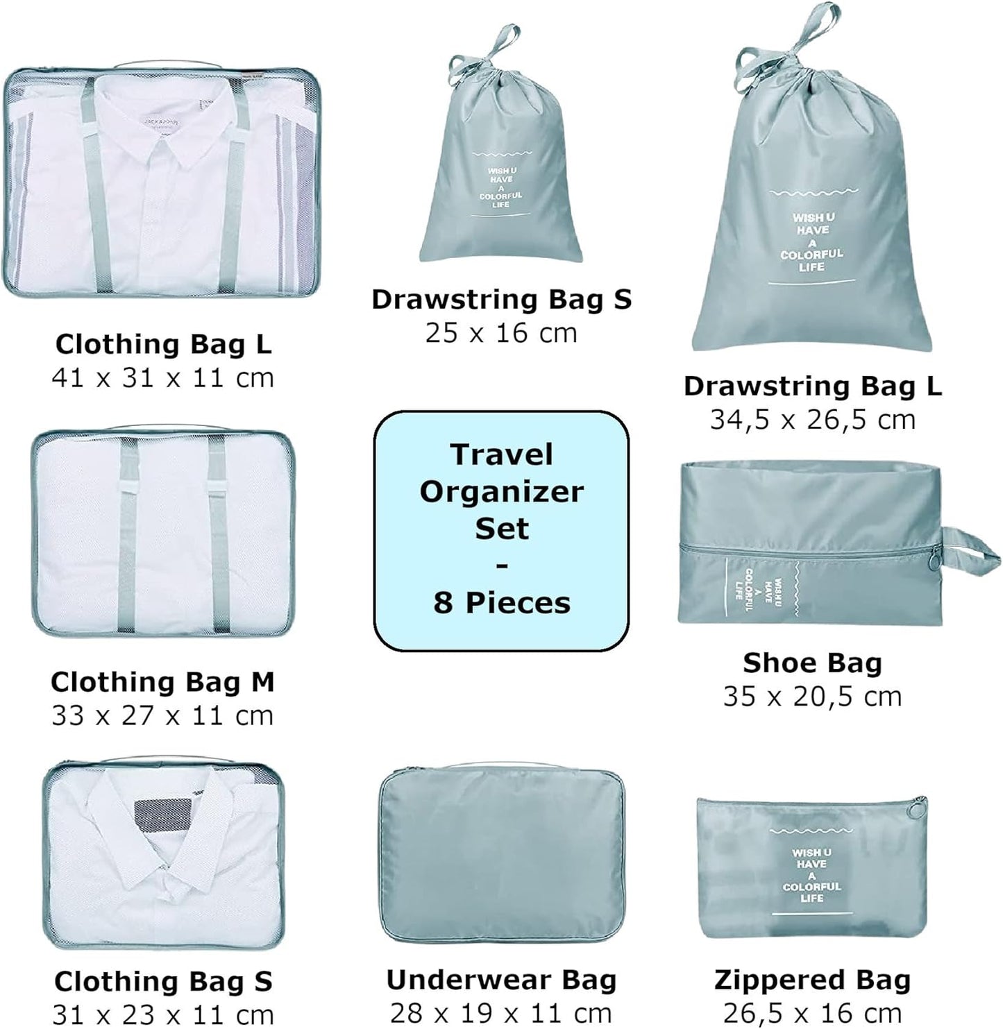 GOOGIT Set of 8 Organiser Suitcase for Travelling Holidays Clothes Shoes Packing Cubes Travel Organizer