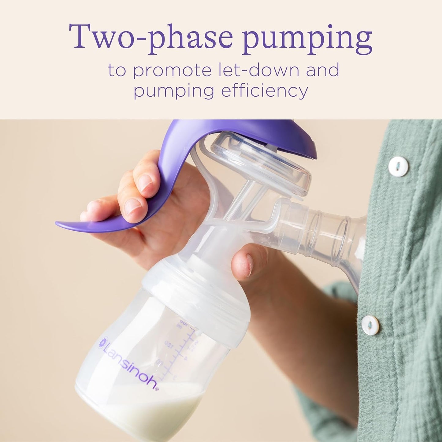 Lansinoh Manual Breast Pump, Ergonomic, Easy Express & Dual Mode, 1 Count, Includes 2 Flange Sizes (Standard & Large), and NaturalWave Nipple, Cap & Collar, All for Ideal Suction, Storage and Feeding