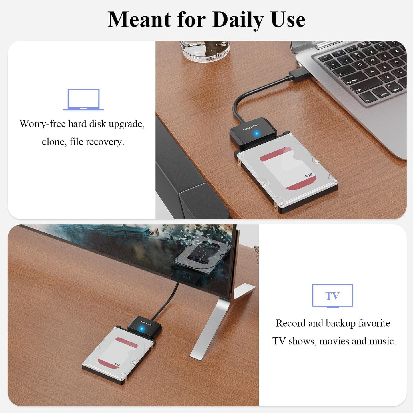 WAVLINK USB3.0 to SATA III Hard Drive Adapter Cable, SATA to USB A 5Gbps Converter, External Hard Drive Connector for 2.5"/3.5" HDD/SSD, Power Adapter Not Included (Updated Version)