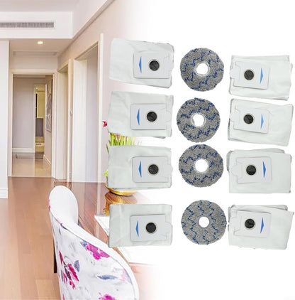 T20/X1 Cleaning Essentials 8 Dust Bags and 4 Mop Pads Designed for Effective Dirt Removal and Floor Protection (Blue)