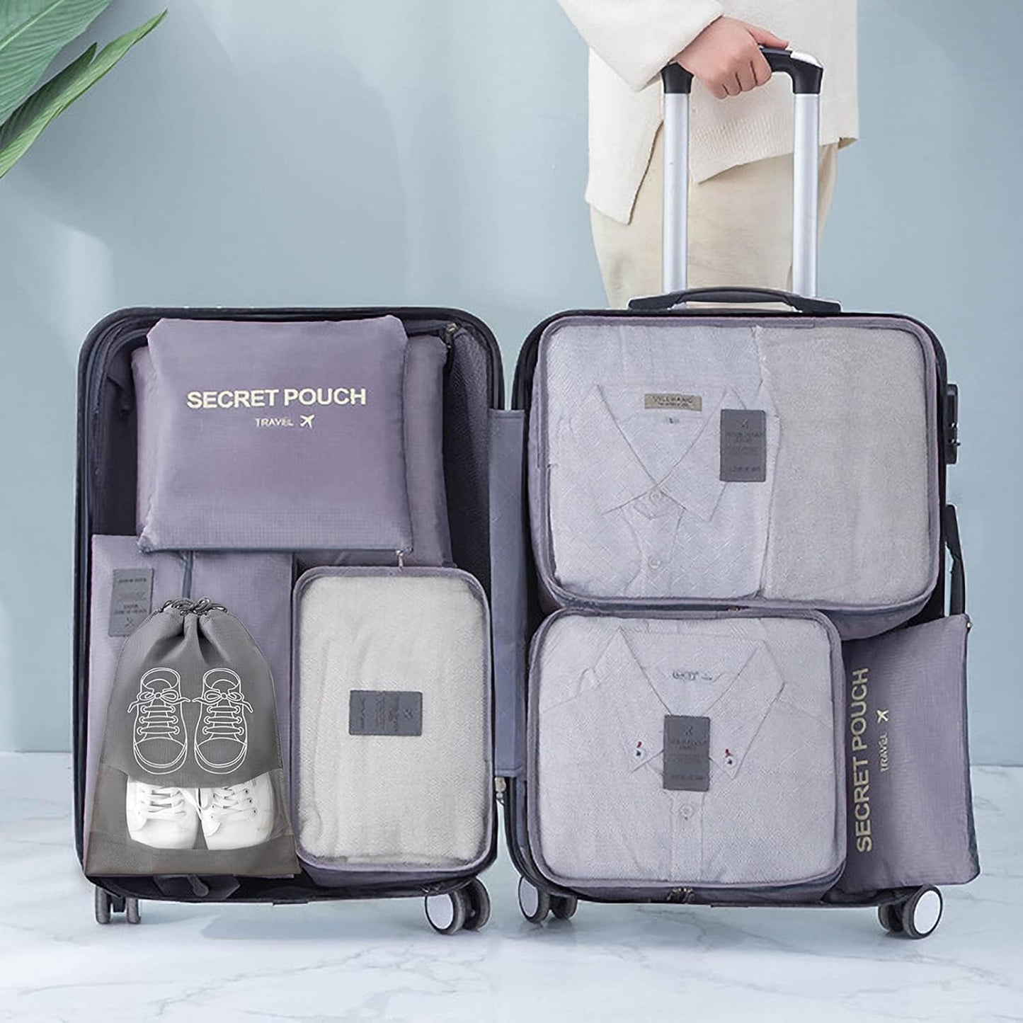 8 Piece Travel Organizer Set, Suitcase Organizer, Space Saver Travel Pouches, Suitcase Organizer for Clothes, Shoes and Underwear