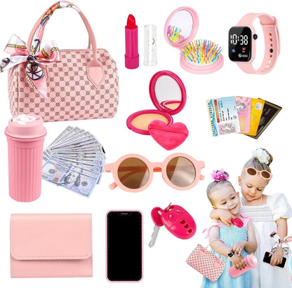 Toddler Purse Toy, Pretend Play Accessories, Princess Dress-Up Set, Fun Role-Playing and Educational Imaginative Play for Kids Ages 3-6 Years, 7.87x4.33x5.12 inches, Pink