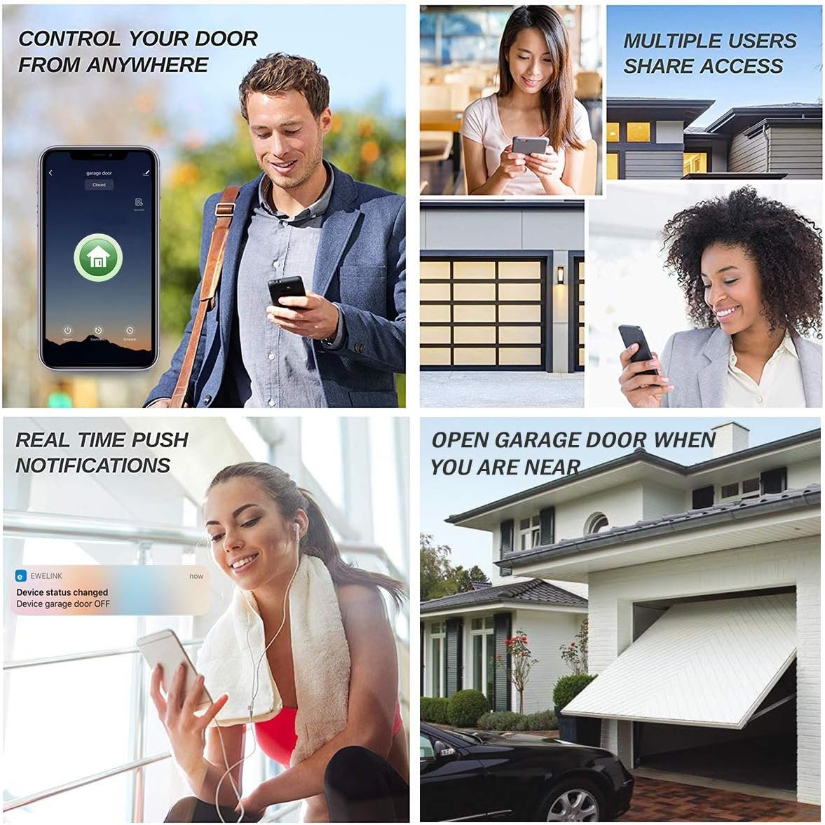 EACHEN Wireless Smart Home Garage Door Opener WiFi Remote Controller Works With TUYA Smart Life App Alexa Google Home IFTTT GD-DC5