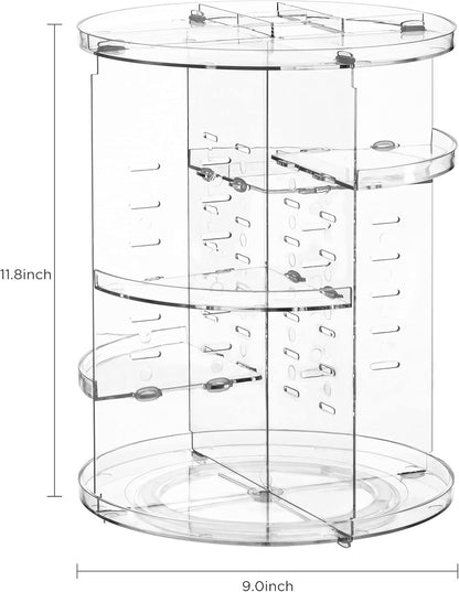 HBlife 360 Rotating Makeup Organizer Adjustable Makeup Carousel Large Capacity Revolving Perfume Organizer Skincare Organizers Cosmetic Storage Spinning Holder for Vanity, Clear