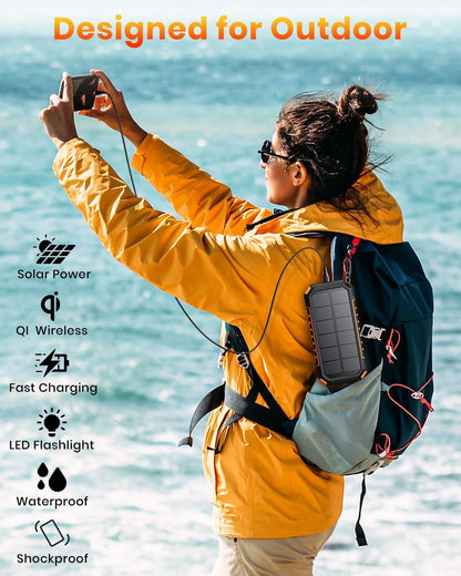 Riapow Solar Power Bank 26800mAh, Wireless Portable Charger Fast Charge 3A Solar Charger External Battery with 4 Outputs, Solar Phone Chargers for iPhone Tablet, Flashlight for Camping Outdoors