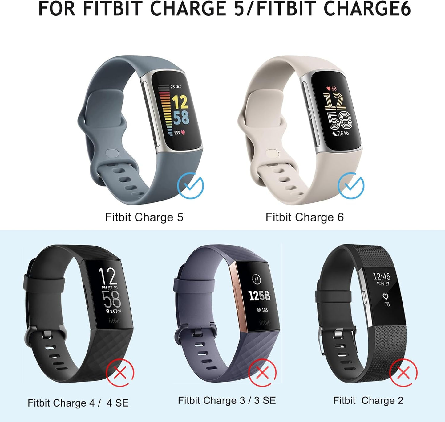 2 Pack Bands for Fitbit Charge 6 Bands Women Men, Classic Soft Straps Replacement Sport Wristbands for Fitbit Charge 5 Fitness & Health Tracker (Baby Blue/Light Purple, Small)