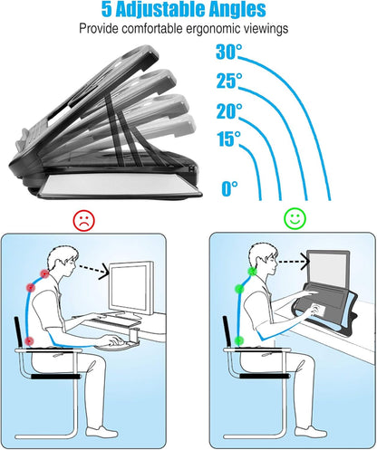 Gaming Laptop Desk Car Stand - Cushioned Cooling Pad Adjustable for Universal Couch Office Use w/ Right Left Mouse Tray and Fan