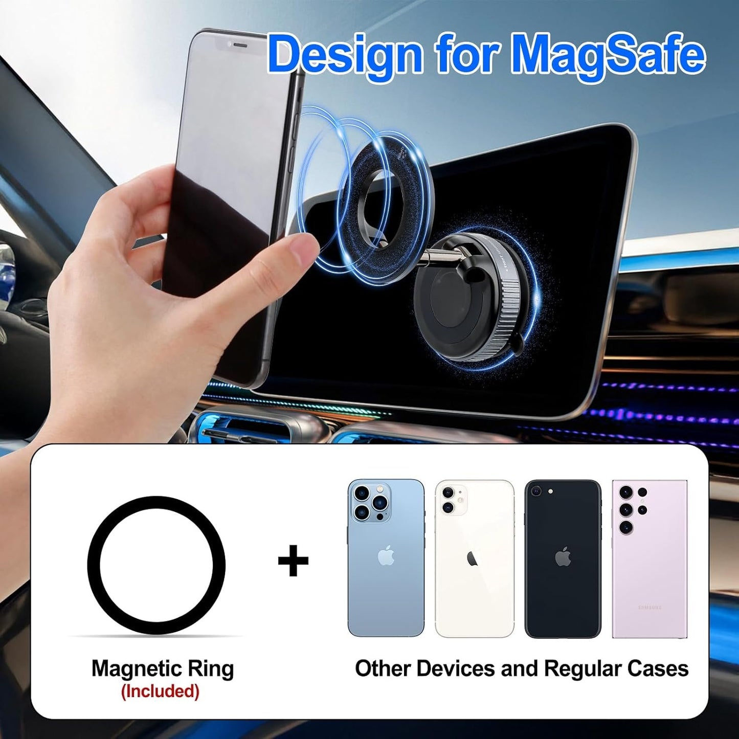 Mucek Magnetic Car Phone Holder with Suction Cup, 360° Rotation Folding Magnetic Car Phone Holder, for Dashboard & Air Vent and Windshield Suitable for All Smartphones