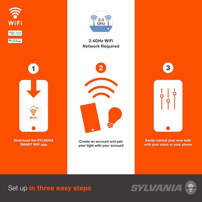 Sylvania WiFi LED Smart Light Bulb, 60W Equivalent Dimmable Soft White A19, Compatible with Alexa and Google Home Only - 4 Pack (75672)