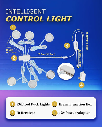 Cefrank Color Cabinet Lighting, Smart RGB LED Puck Lights Music Sync, Scene Modes, Color Changing LED Lights