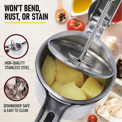 Cook Army Potato Ricer Stainless Steel - Professional 15 Oz Potato Masher Kitchen Tool with 3 Interchangeable Discs, & 3 in-1 Veggie Potato Peeler Gadget. Make Perfect Mashed Potatoes Every Time