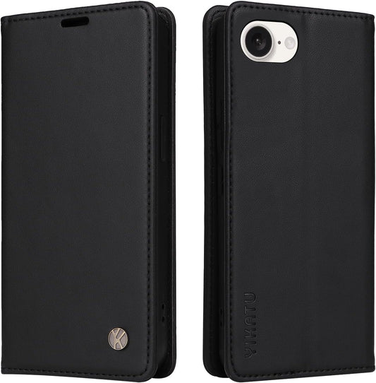 YBFJCE Case for iPhone 16e PU Leather Wallet Cover, Flip Folio Case with Card Holders,Magnetic Phone Cover Compatible with iPhone 16e,Black