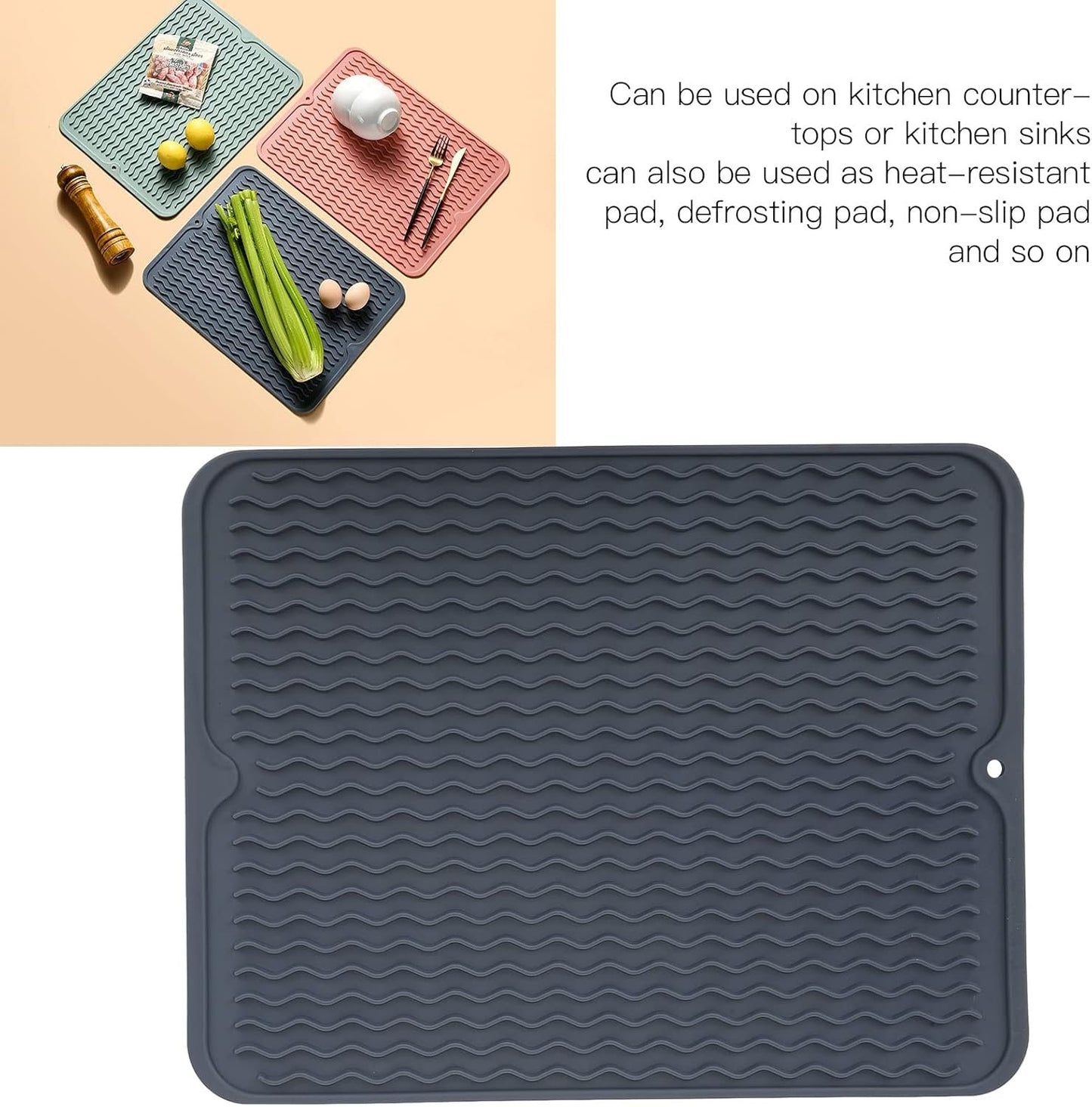 Sunicon eco friendlys Silicone Dish Drying Mat, Large Reusable Non Slipping and Heat Resistant Dish Quick Drying Pad BPA Frees Wide Application (Blue)