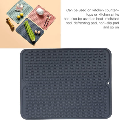 Sunicon eco friendlys Silicone Dish Drying Mat, Large Reusable Non Slipping and Heat Resistant Dish Quick Drying Pad BPA Frees Wide Application (Blue)