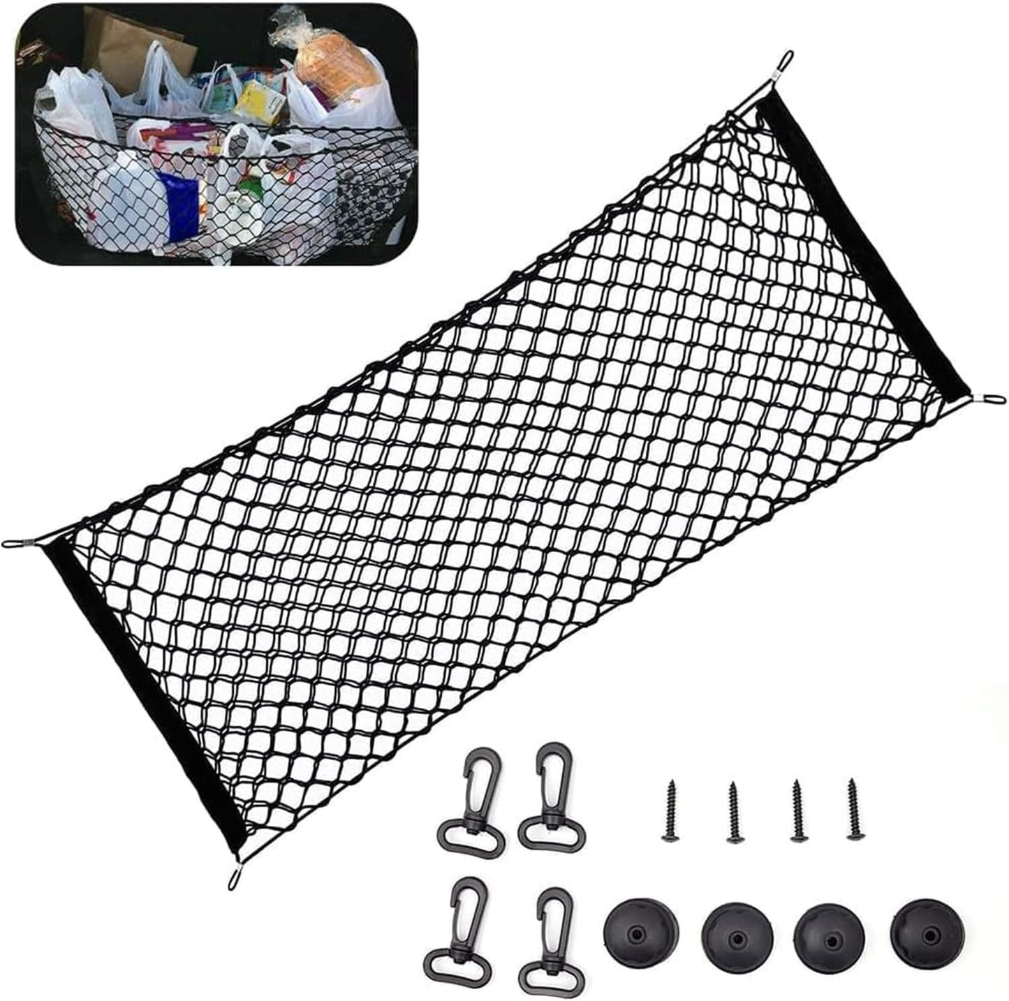 zxbaers Car Rear Cargo Net (35.4"x15.8"), Envelope Style Elastic Trunk Net Organizer Heavy Duty Stretchable Nylon Storage Net Mesh with Hooks for Car, SUV, Vehicle