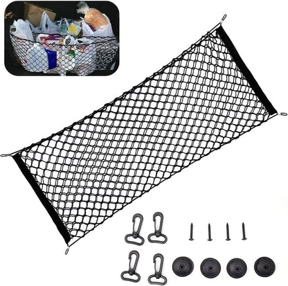 zxbaers Car Rear Cargo Net (35.4"x15.8"), Envelope Style Elastic Trunk Net Organizer Heavy Duty Stretchable Nylon Storage Net Mesh with Hooks for Car, SUV, Vehicle