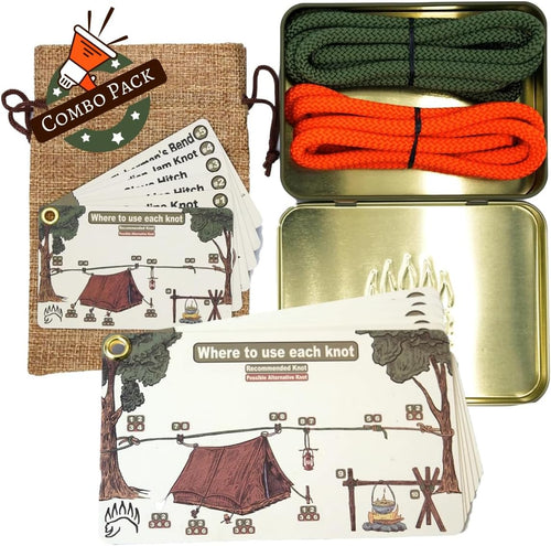 Knot Tying Kit | Camping & Outdoor Knots Edition - by The Bear Essentials Outdoors with Waterproof Knot Cards | for Survival, Camping, Backpacking, Hiking & Scouts
