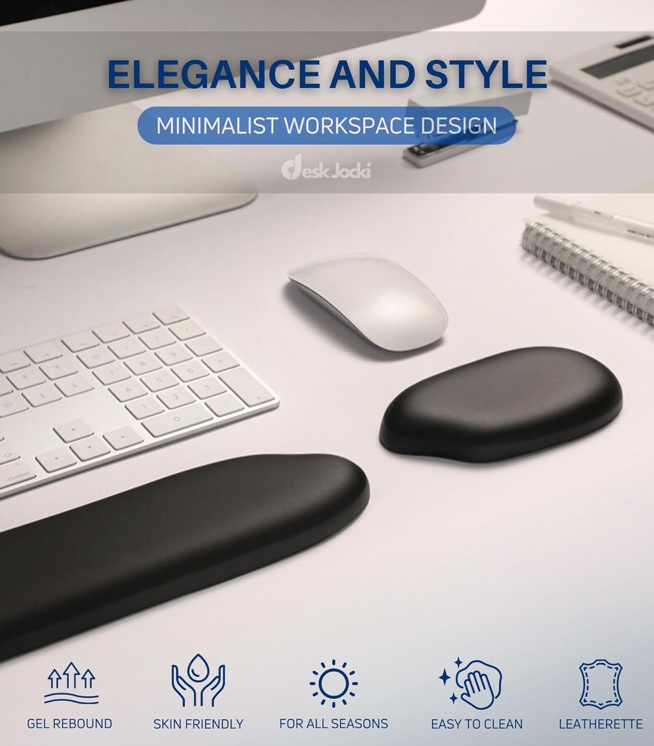 Gel Wrist Rest Combo, Ergonomic Silicone Wrist Support Pads, PU Leather Surface, Non Slip Base, Palm and Hand Soft Cushion for Laptop, Desktop, Office (Black)