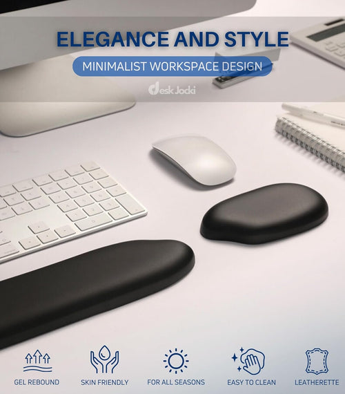 Gel Wrist Rest Combo, Ergonomic Silicone Wrist Support Pads, PU Leather Surface, Non Slip Base, Palm and Hand Soft Cushion for Laptop, Desktop, Office (Black)