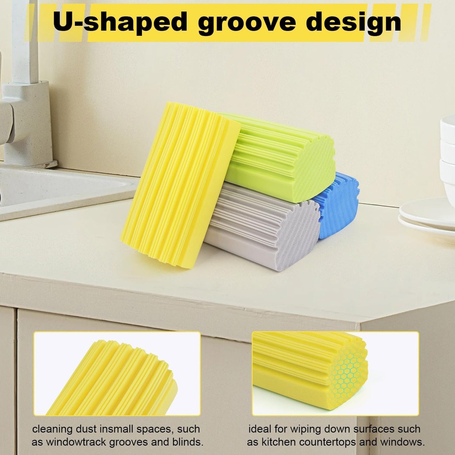 Dusting Sponge Damp Duster for Cleaning - 4 Packs Dust Sponge with Ridges Cleaning Tools, Reusable Duster Sponge Cleaning Supplies, Washable Wet Damp Duster Sponge Household for Kitchen, Bathroom