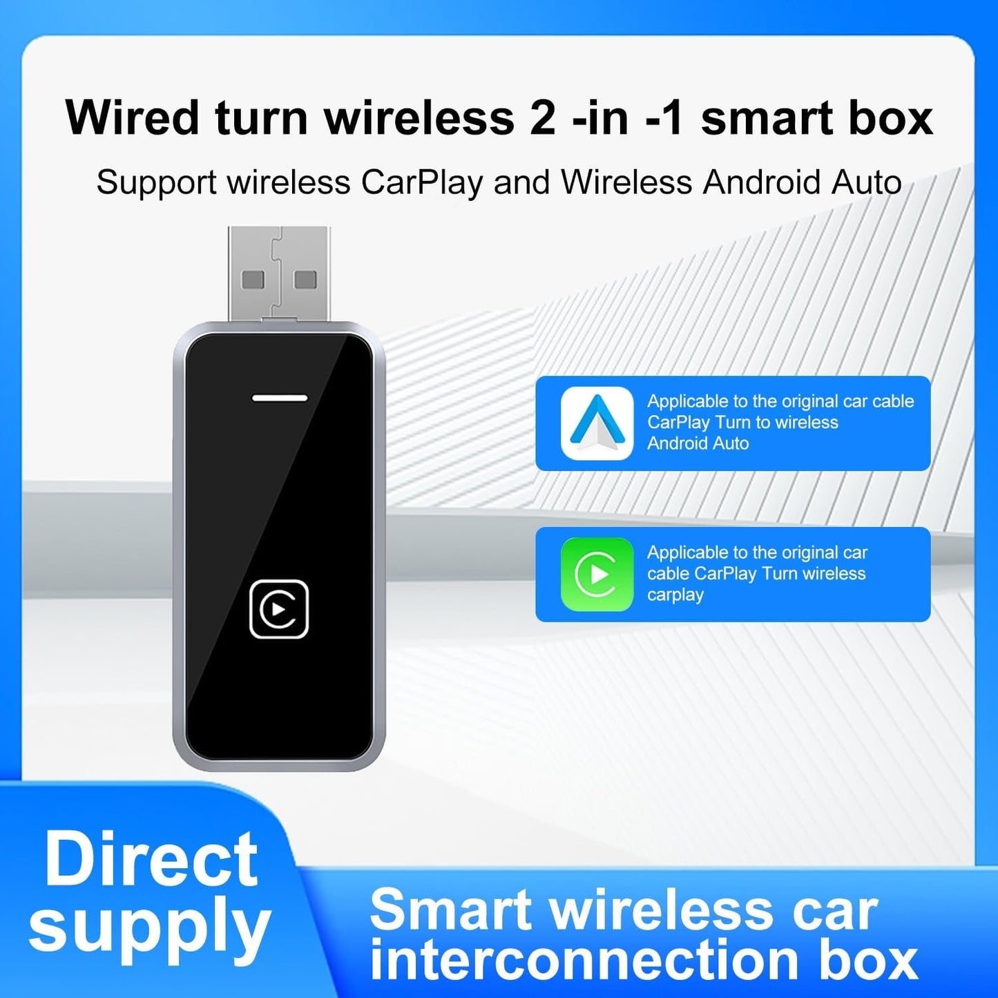 Vinmooog 2 in 1 Carplay Wireless and Android Auto Adapter - Converts Wired to Wireless - USB A/C, WIFI/BT - Supports iOS 10+ and Android 11+