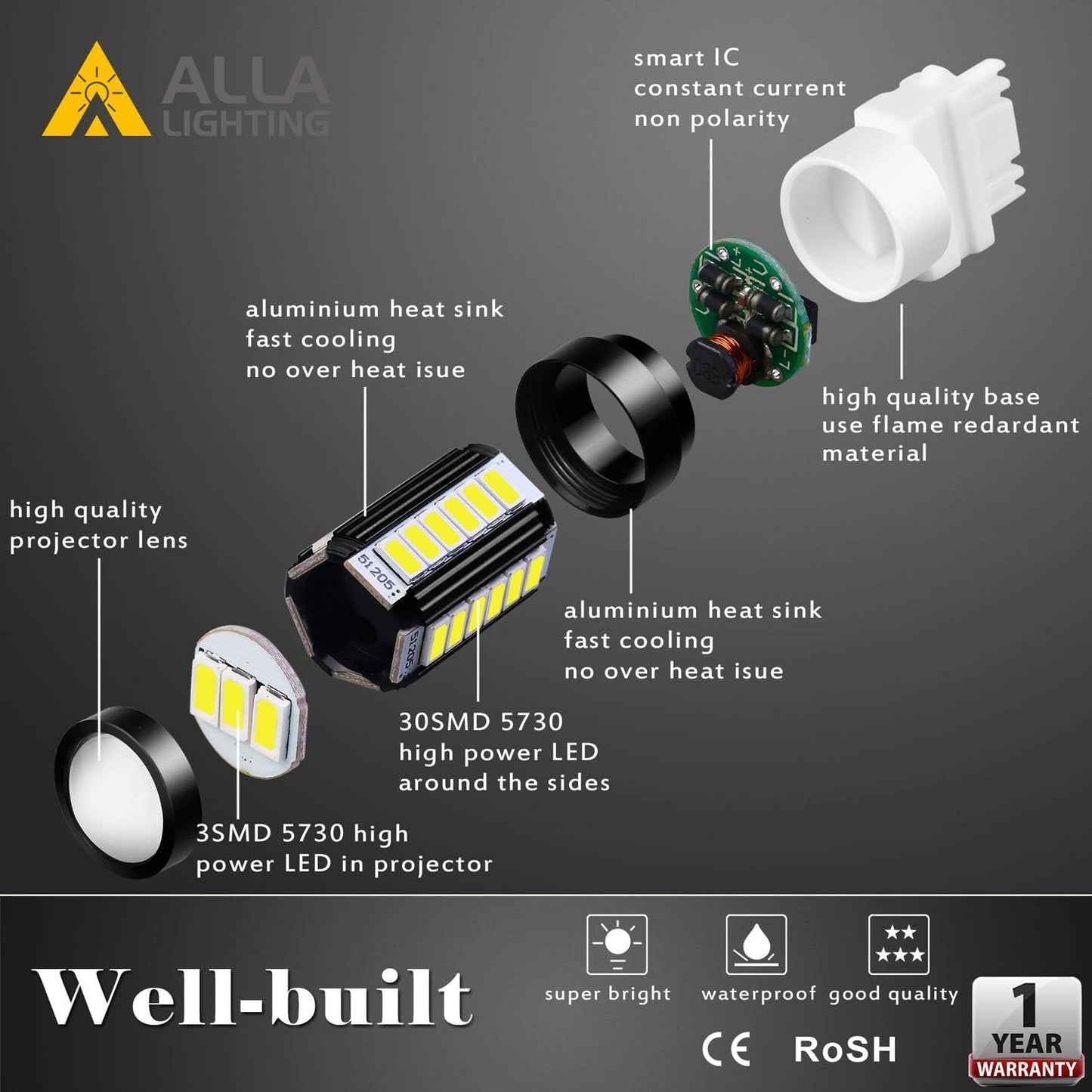 Alla Lighting 2800lm T25 3156 3157 LED Bulbs, White Reverse/Signal/Brake Tail/DRL Lights 4114 3056 4057 4157 3457K 3057 6000K Xenon Xtreme Super Bright 12V 5730 33-SMD Upgrade