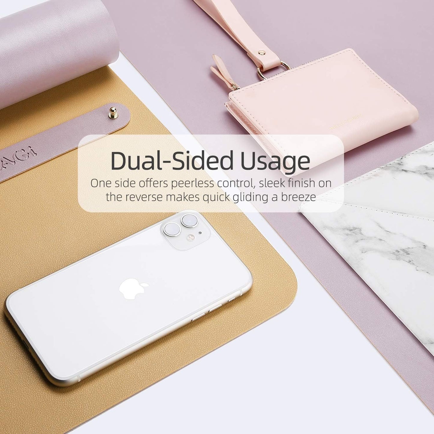 YSAGi Multifunctional Office Desk Pad, Ultra Thin Waterproof PU Leather Mouse Pad,Dual Use Desk Writing Mat for Office/Home (Grayish Lavendar+Cinnamon Buff, 31.5" x 15.7")