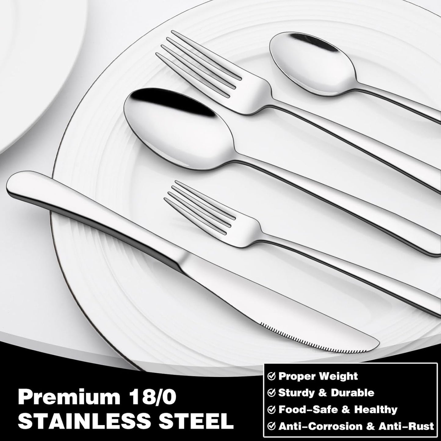 40-Piece Silverware Set, Heavy Duty Stainless Steel Flatware Set for 8, Food-Grade Tableware Cutlery Set, Utensil Sets for Home Restaurant, Mirror Finish, Dishwasher Safe
