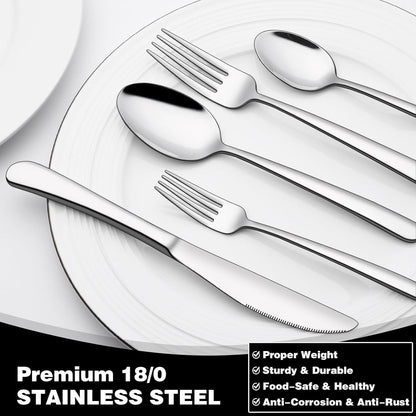 40-Piece Silverware Set, Heavy Duty Stainless Steel Flatware Set for 8, Food-Grade Tableware Cutlery Set, Utensil Sets for Home Restaurant, Mirror Finish, Dishwasher Safe