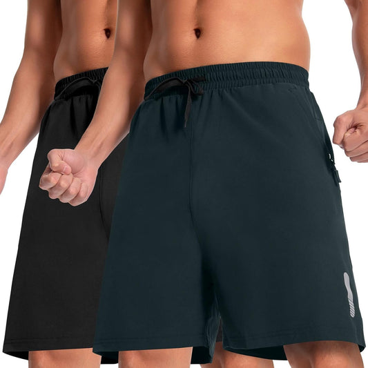 Boyzn Men's 2 Pack 5"/7" Quick-Dry Hiking Shorts Elastic Waist & Zipper Pockets, Outdoor Travel Casual