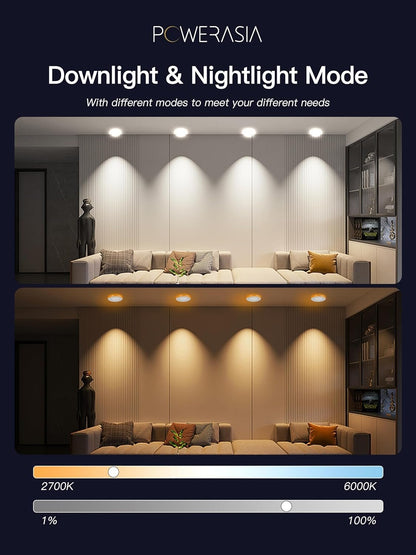 6 Pack Smart LED Recessed Lighting 6 Inch Retrofit with RGB Back Light, 12W 2700K-6000K Color Changing Retrofit Recessed Lights with Remote, Work with Google Assistant/Siri, Hub INCL