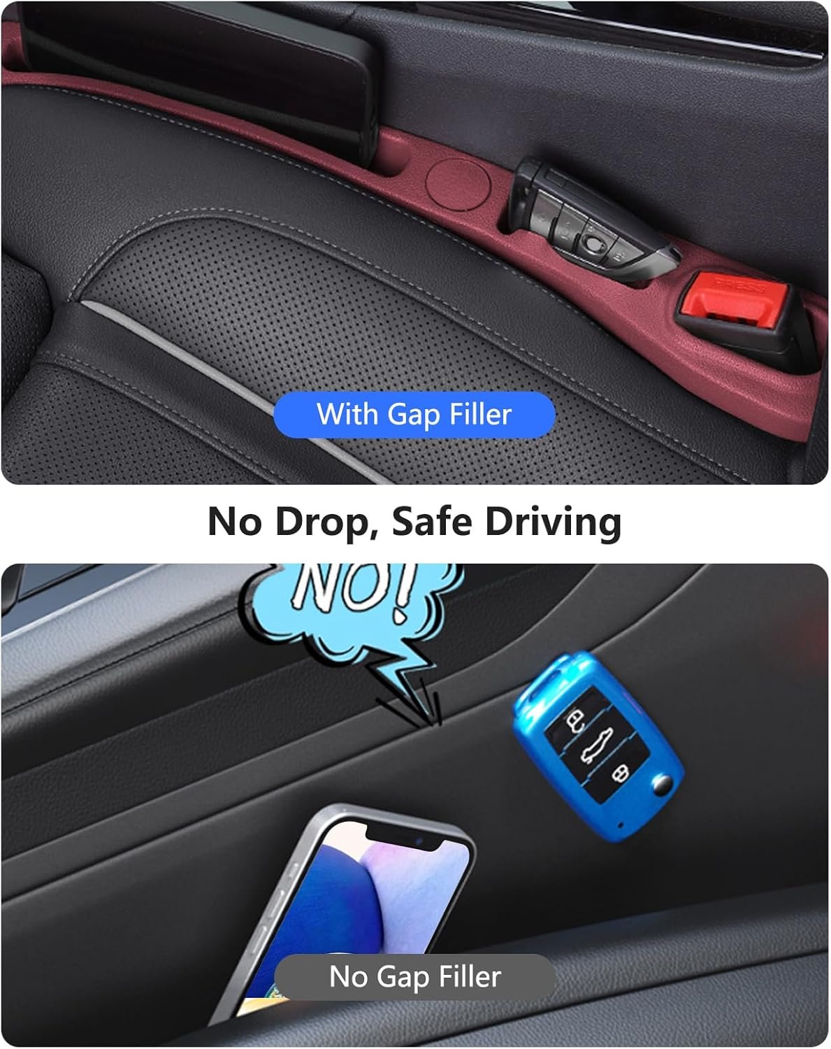Homaupt Car Seat Gap Filler, 2 Pack PU Leather Fill The Gap Between Seat and Center Console, Seat Crevice Blocker Stop Things from Dropping, Universal Vehicle Interior Accessories Red
