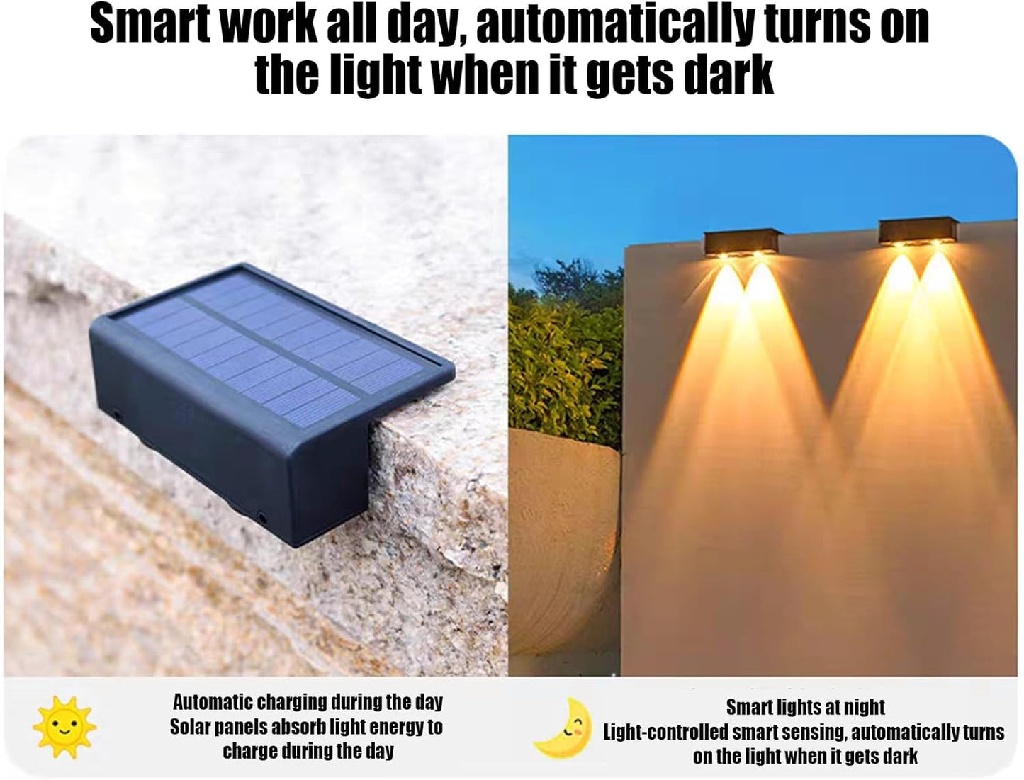 Outdoor Solar Light, Solar Fence Lights, 4.72x3.35in Decorative Smart Lighting Fixture, Automatic Sensor, Waterproof Led Stair Lamp for Patio, Deck, Poolside, Backyard Use